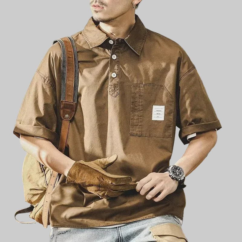 Men's Short-Sleeve Button-Down Polo Shirt