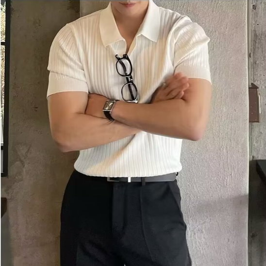 Men's Short Sleeve Ribbed Polo Shirt