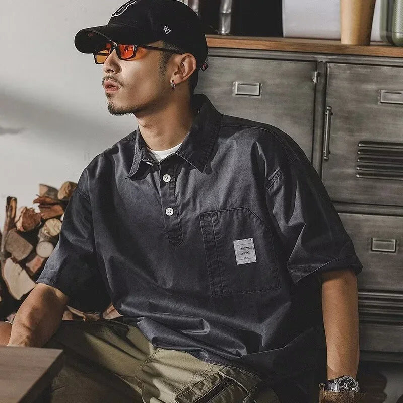 Men's Short-Sleeve Button-Down Polo Shirt