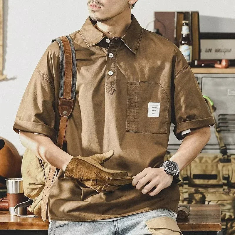 Men's Short-Sleeve Button-Down Polo Shirt