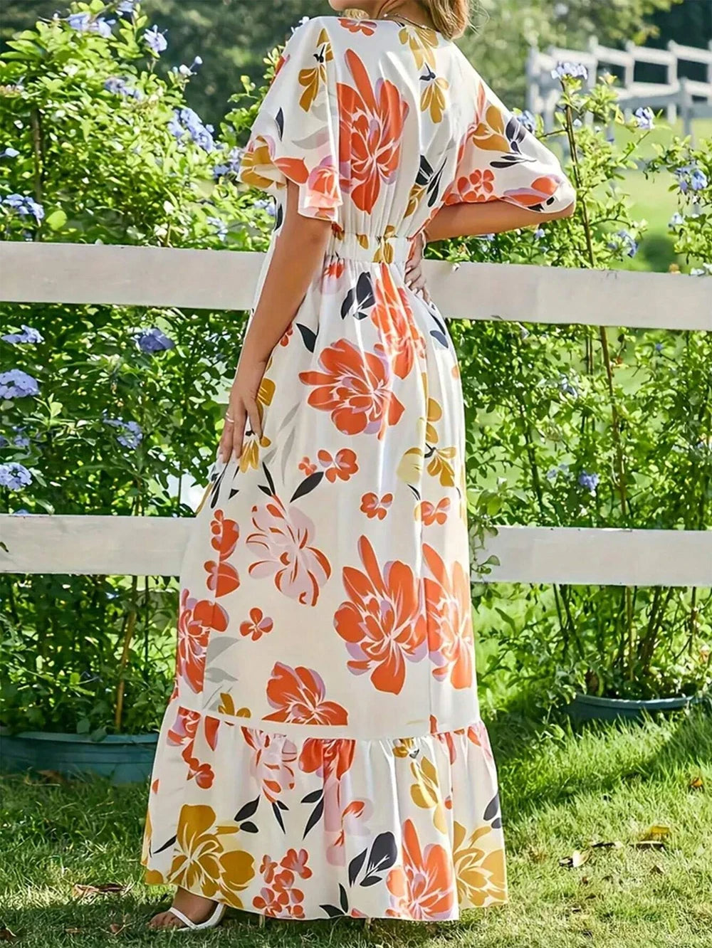 Women's Floral Print Three-Quarter Sleeve Dress