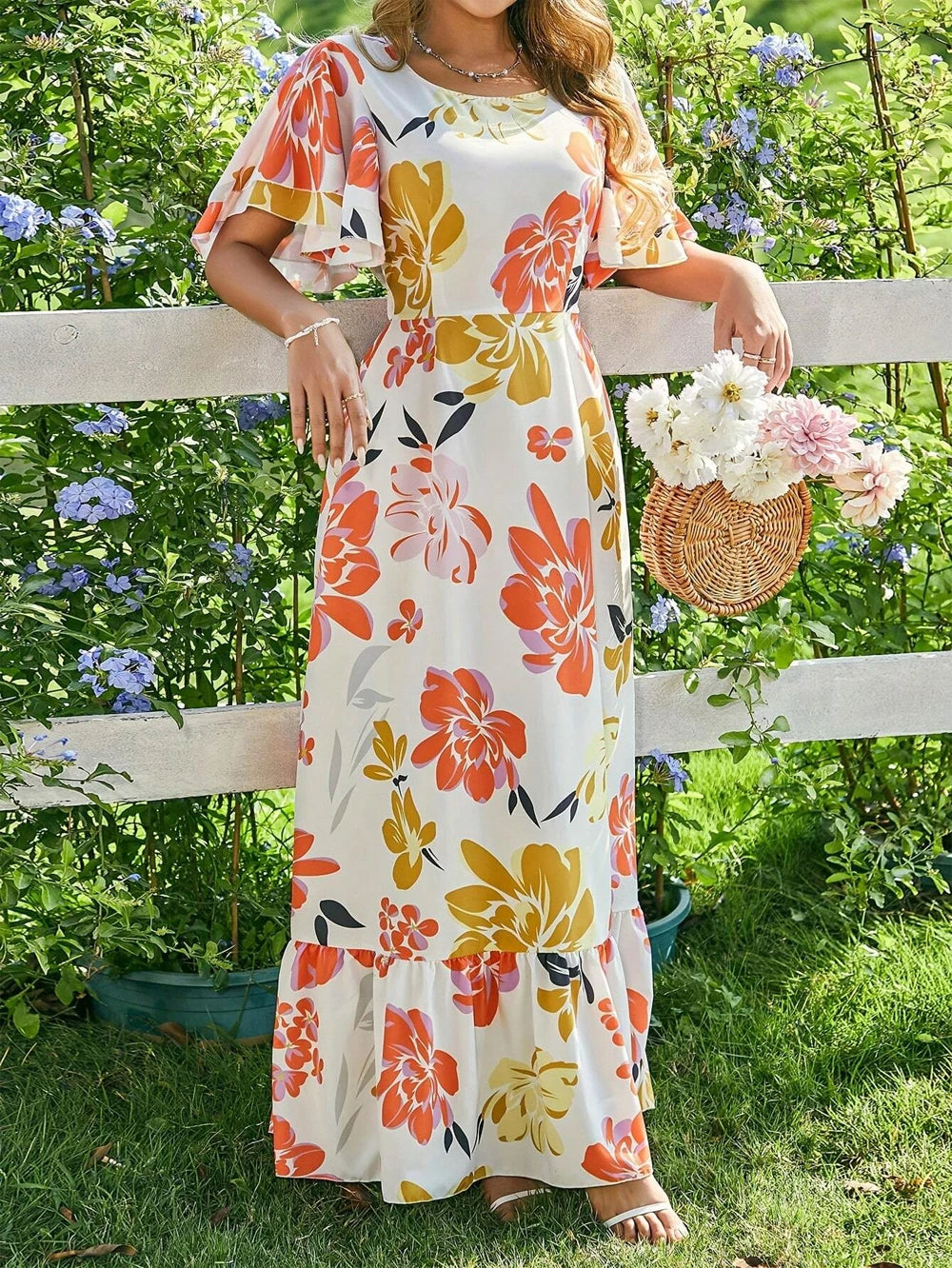 Women's Floral Print Three-Quarter Sleeve Dress