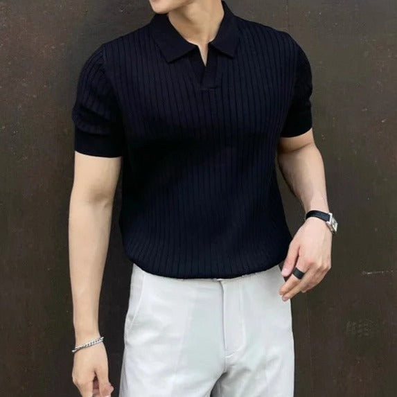 Men's Short Sleeve Ribbed Polo Shirt