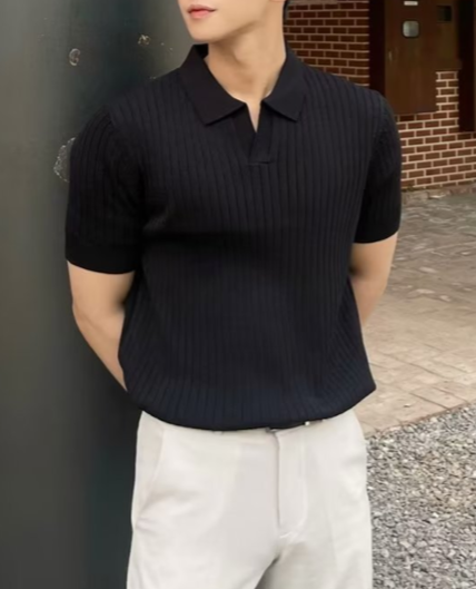 Men's Short Sleeve Ribbed Polo Shirt