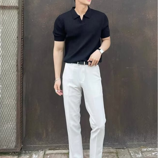 Men's Short Sleeve Ribbed Polo Shirt